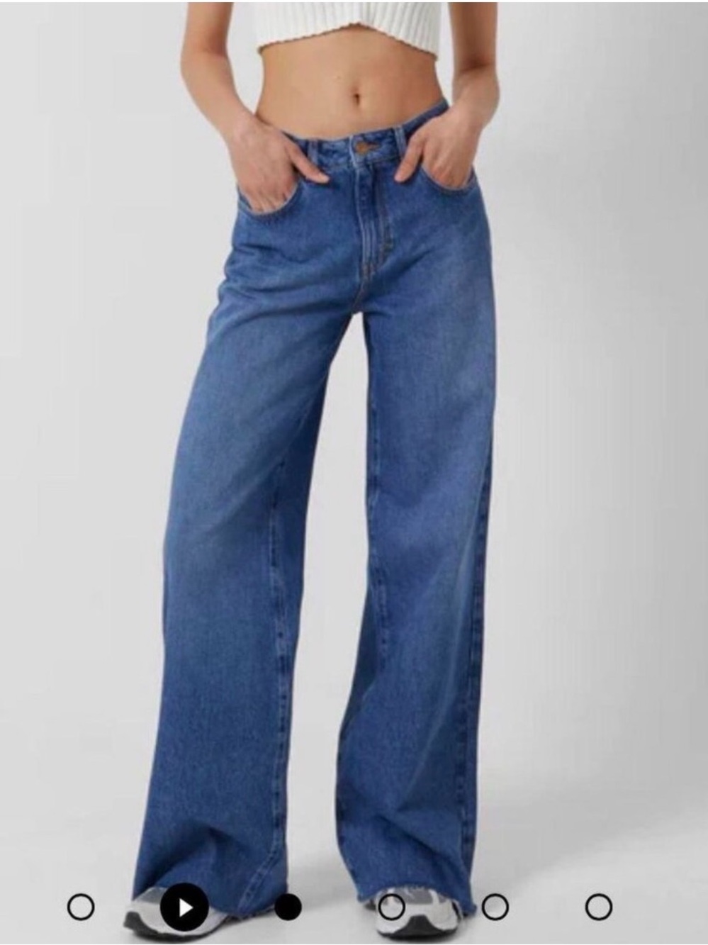 French Connection Women’s Medium Wash Wide-Leg High Rise Jeans Raw Hem Size 8